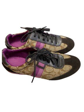 Coach Vintage Signature Suede & Canvas Sneakers Purple Accents Women Size 10